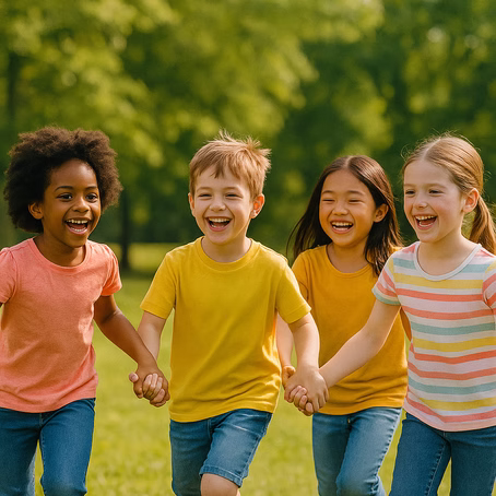 Crianças brincando de mãos dadas