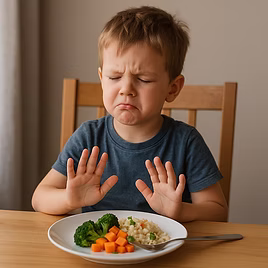 Criança negando o prato de comida